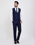 Navy Blue Self Design 5 Pc Tuxido Suit