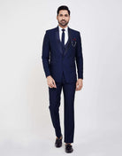 Navy Blue Self Design 5 Pc Tuxido Suit