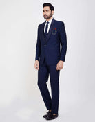 Navy Blue Self Design 5 Pc Tuxido Suit