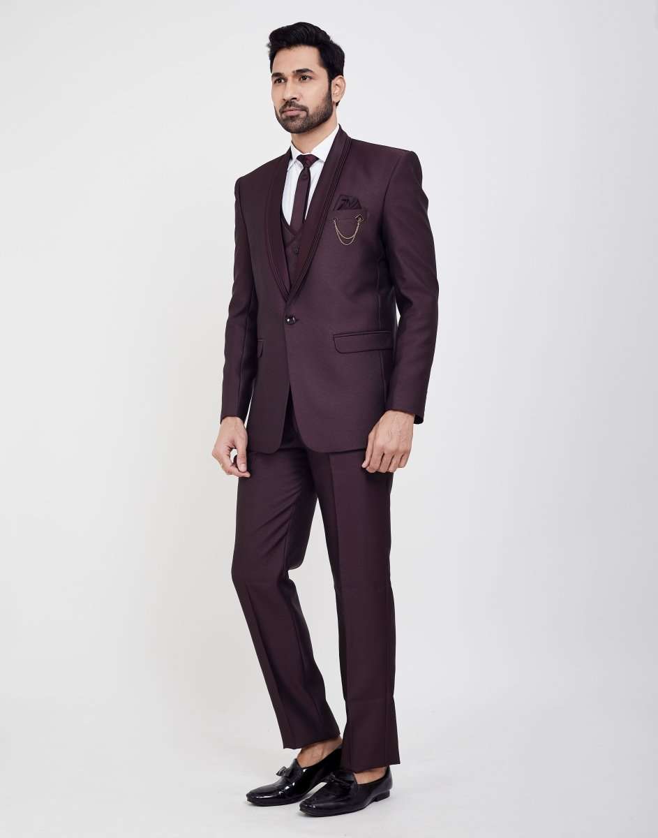 Self Textured 5 Pc Tuxido Designer Suit