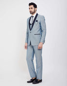 Stylish Sky Blue Self Textured 5 Pc Tuxido Designer Suit