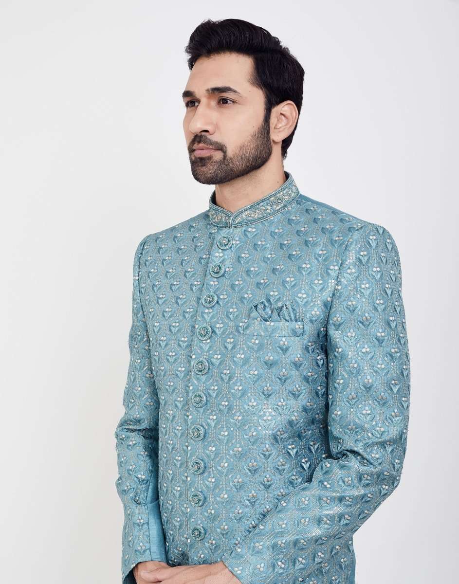 Jacquard Thread And Sequence Work Indo Western Sherwani Set