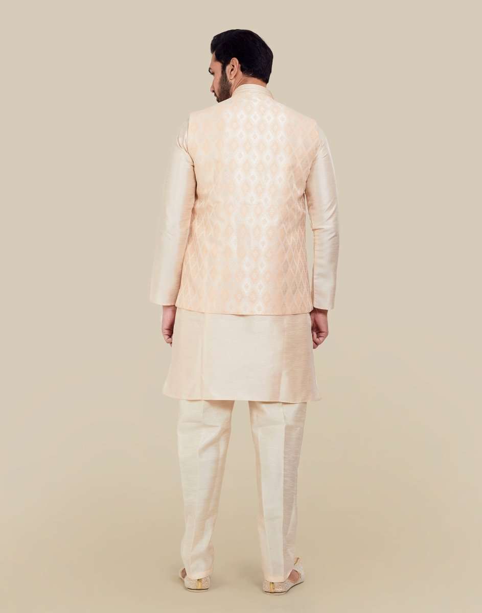 Peach Jacquard With Plain Kurtha Set