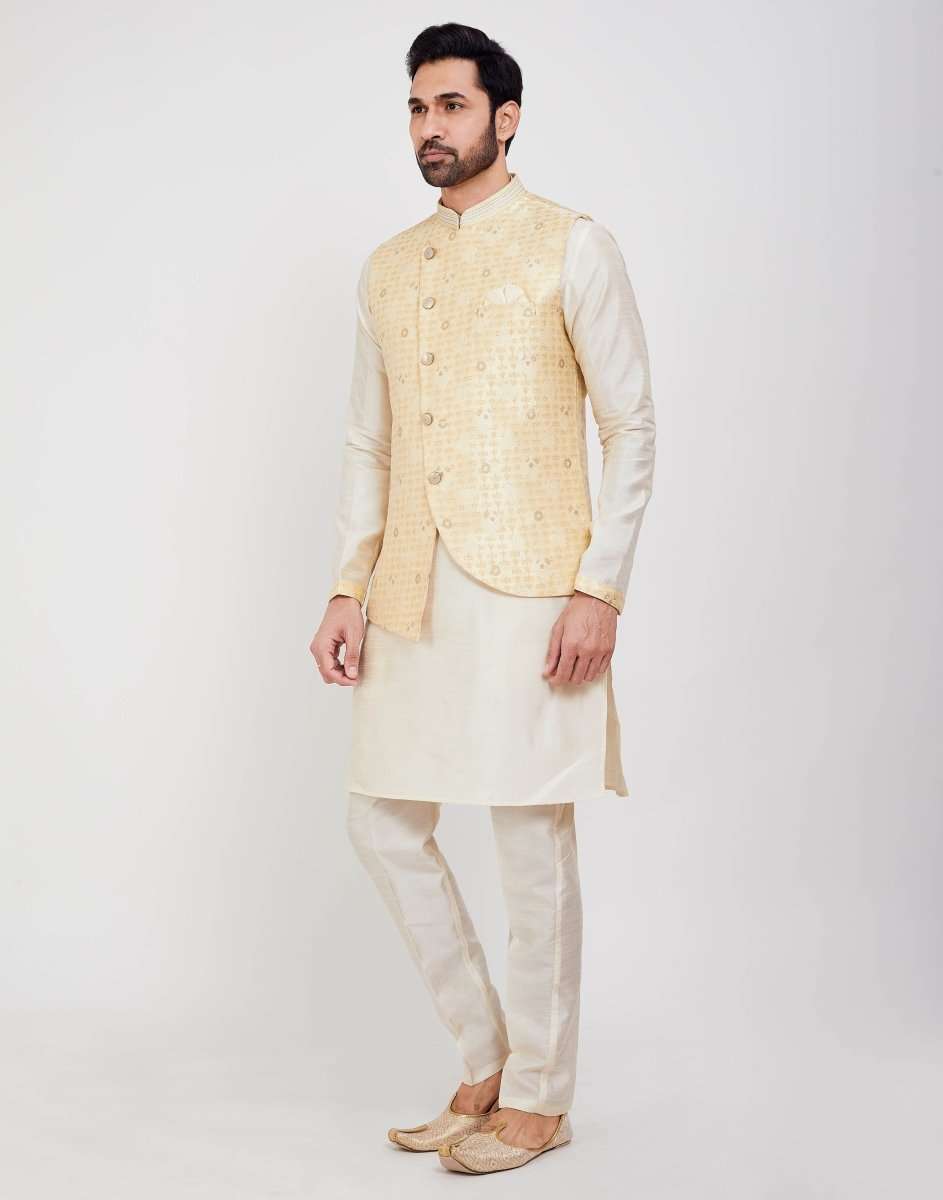 Self Brocade Kurtha Set