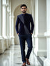Navy Blue Elegant Cutdana Velvet Bandhgala Set