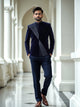 Navy Blue Elegant Cutdana Velvet Bandhgala Set