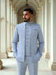 Jacquard Self Design Sky Blue Cutdana Jacket Style Bandhagala Suit
