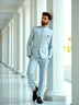 Sky Self Highlighted Jacquard Weaving Bandhgala Suit