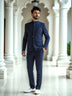 Blue Self Weaved Jacquard Bandhgala Set