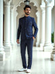 Blue Self Weaved Jacquard Bandhgala Set