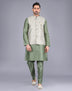 Floral Design Pista Colour Raw Silk Thread work Kurta Jacket Set