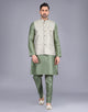 Floral Design Pista Colour Raw Silk Thread work Kurta Jacket Set
