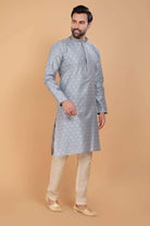 Soft Silk Luxurious Silver Booti Kurta Set