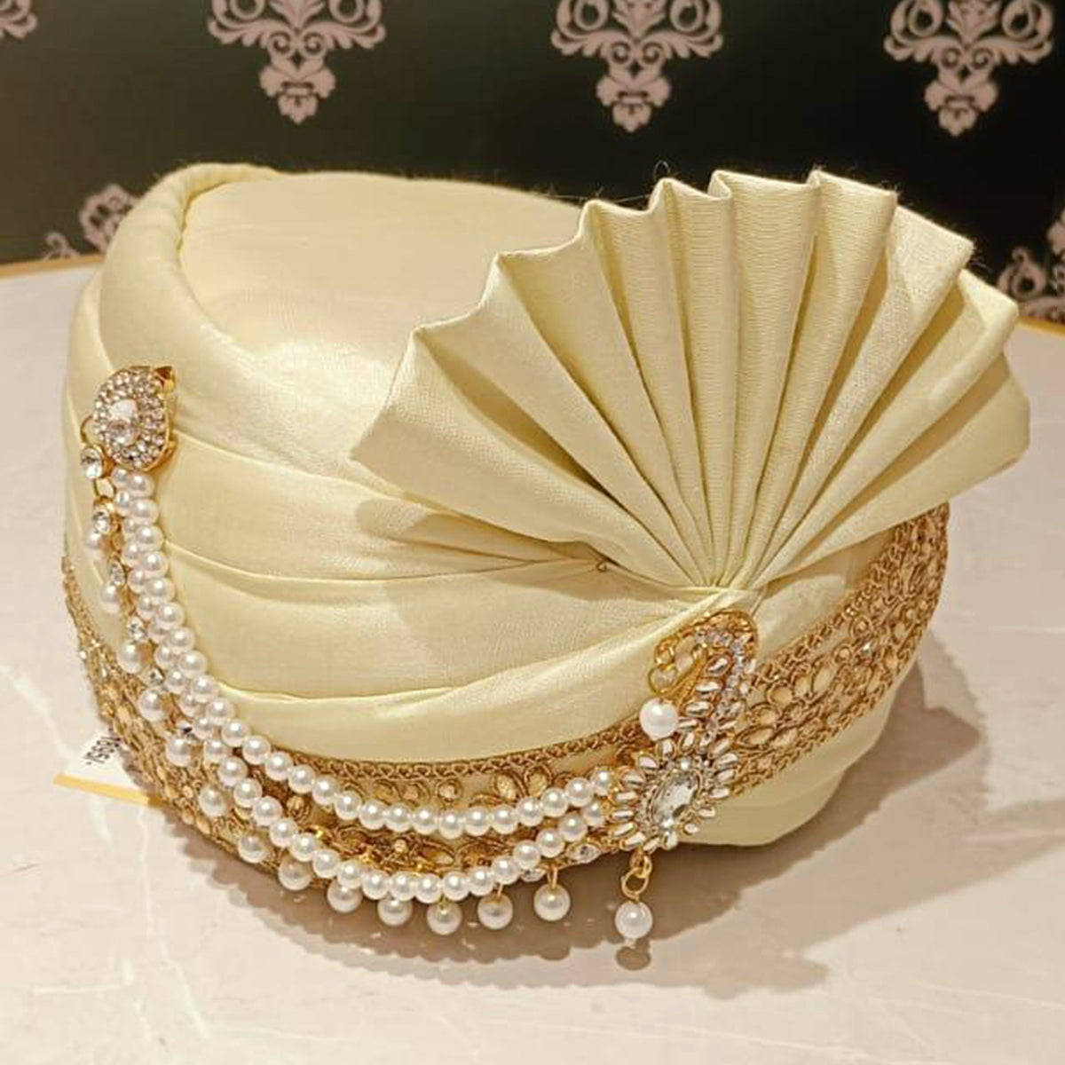 Antique-White Embroidered Dupion Silk Turban – De Royal Mens Ethnic