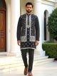 All Over Floral Design Thread Embroidery Work Raw Silk Open Jacket Set