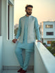Chiffon Floral Design Embellished work Sky Coloured Kurta Jacket Set