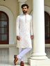 Cream Floral Elegant Embroidery work Raw Silk Kurta Pyjama Set