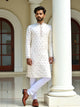 Cream Floral Elegant Embroidery work Raw Silk Kurta Pyjama Set