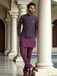 Wine Floral Embroidery and Sequence work Milky Silk Kurta Jacket Set