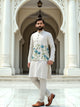 Light Cream Floral Printed Linen Fabric Kurta Jacket Set