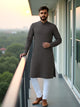 Light Mehendi Green Floral Embroidery Jacquard Kurta Pyjama Set