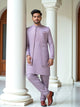 Lavender Sequinned Layered Milky Silk Indo Open Jacket Set