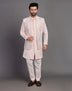 Stylish Peach Coloured Raw Silk Embroidery work Indo Western Open Jacket Set