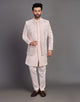 Stylish Peach Coloured Raw Silk Embroidery work Indo Western Open Jacket Set