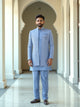 Sky Blue Imperial Floral Patterned Sequence Style Milky Silk Indo Open Style