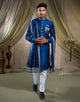 Elegant Rama Blue Soft Silk Indo Western Set with Embroidery work Dupatta