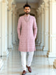 Floral Design Raw Silk Onion Colour Stones with Embroidery work Indo-Western Set