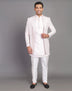 All Over Raw Silk Floral Embroidery Work Indo Open Jacket Set With Dupatta