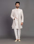 Stylish Raw Silk Embroidery work Indo Western Open Jacket Set With Dupatta