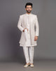 Stylish Raw Silk Embroidery work Indo Western Open Jacket Set With Dupatta