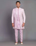 All Over Premium Thread Embroidery Work Raw Silk Indo Western Open Jacket Set With Dupatta