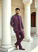 Suave Wine Stylish Thread Embroidery work Floral Matka Silk Indo-Open Jacket Set