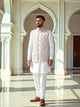 Warm White Floral Embroidery Design Georgette Indo-Open Jacket Style