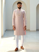 Peach Floral Raw Silk Indo Western with Thread Embroidery
