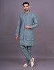 Decent Self Thread Embroidery work Soft Silk Kurta Jacket Set