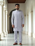 Dusty Grey Self Brocade Thread work Cotton-Satin Kurta Jacket Set