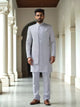 Dusty Grey Self Brocade Thread work Cotton-Satin Kurta Jacket Set