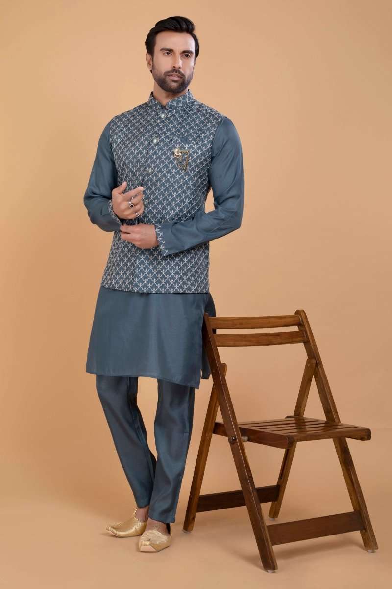 Rawsilk Simple & Elegant Sequnce Kurta Jacket Set