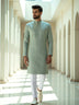 Light Pista Coloured Embellished work Self Design Jacquard Kurta Set