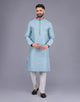 Sky Coloured Self Design Soft Silk Stones work Kurta Pyjama Set