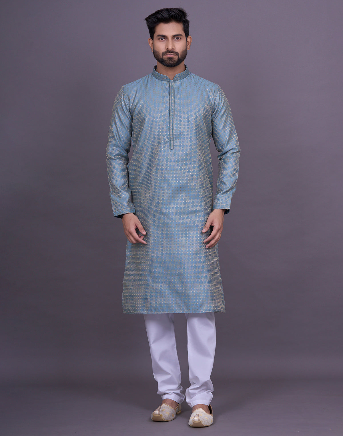 All Over Checks Jacquard Kurta Pyjama Set
