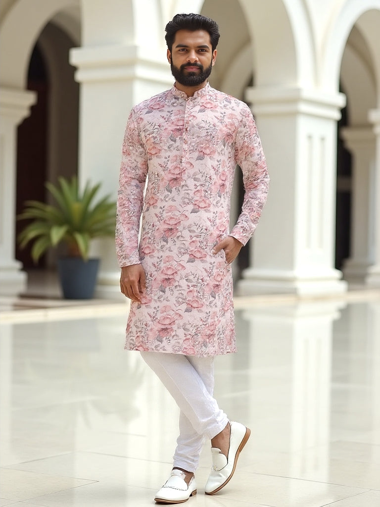Chiku Digital Floral Print Cotton Kurta Pyjama Set