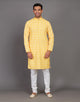 Elegant Floral Weaving Yellow Kurta Pyjama Set