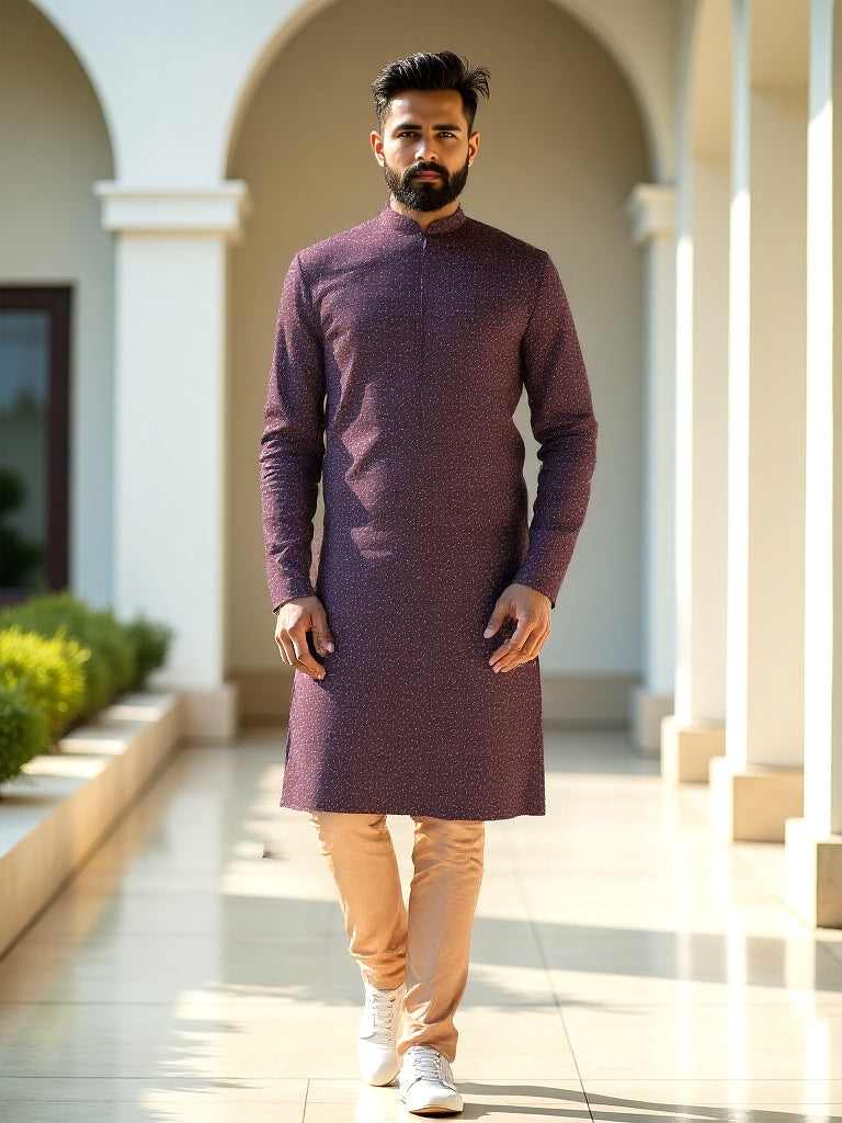 All Over Brocade Design Jacquard Party Wear Kurta with Pyjama Set