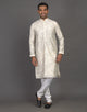 Sea Green Self Thread Embroidery Design Soft Silk Kurta Pyjama Set