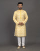 Floral Design Embroidery work Cotton Silk Yellow Color Kurta Pyjama Set